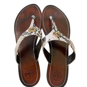 Tory Burch Women's Cameron Python Leather Flip Flops Thong Sandals Size 9